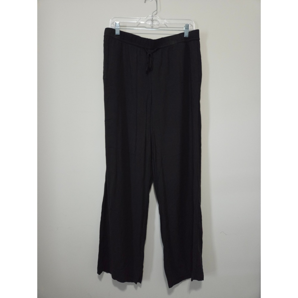 HM Black Wide Leg Viscose Lounge Pants Elastic Waist Drawstring Pockets L‎